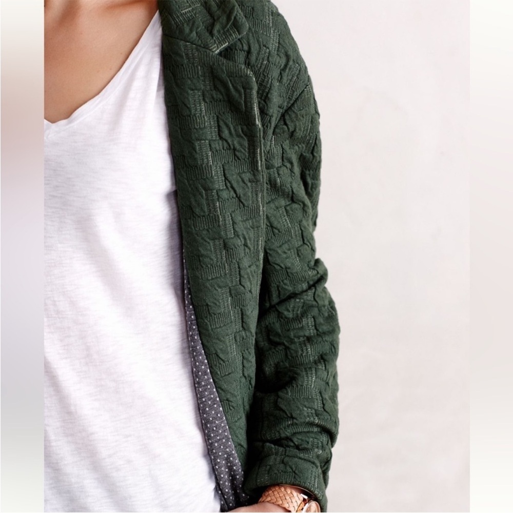 Anthropologie Cartonnier Extended Houndstooth Blazer in green cotton - Picture 2 of 10